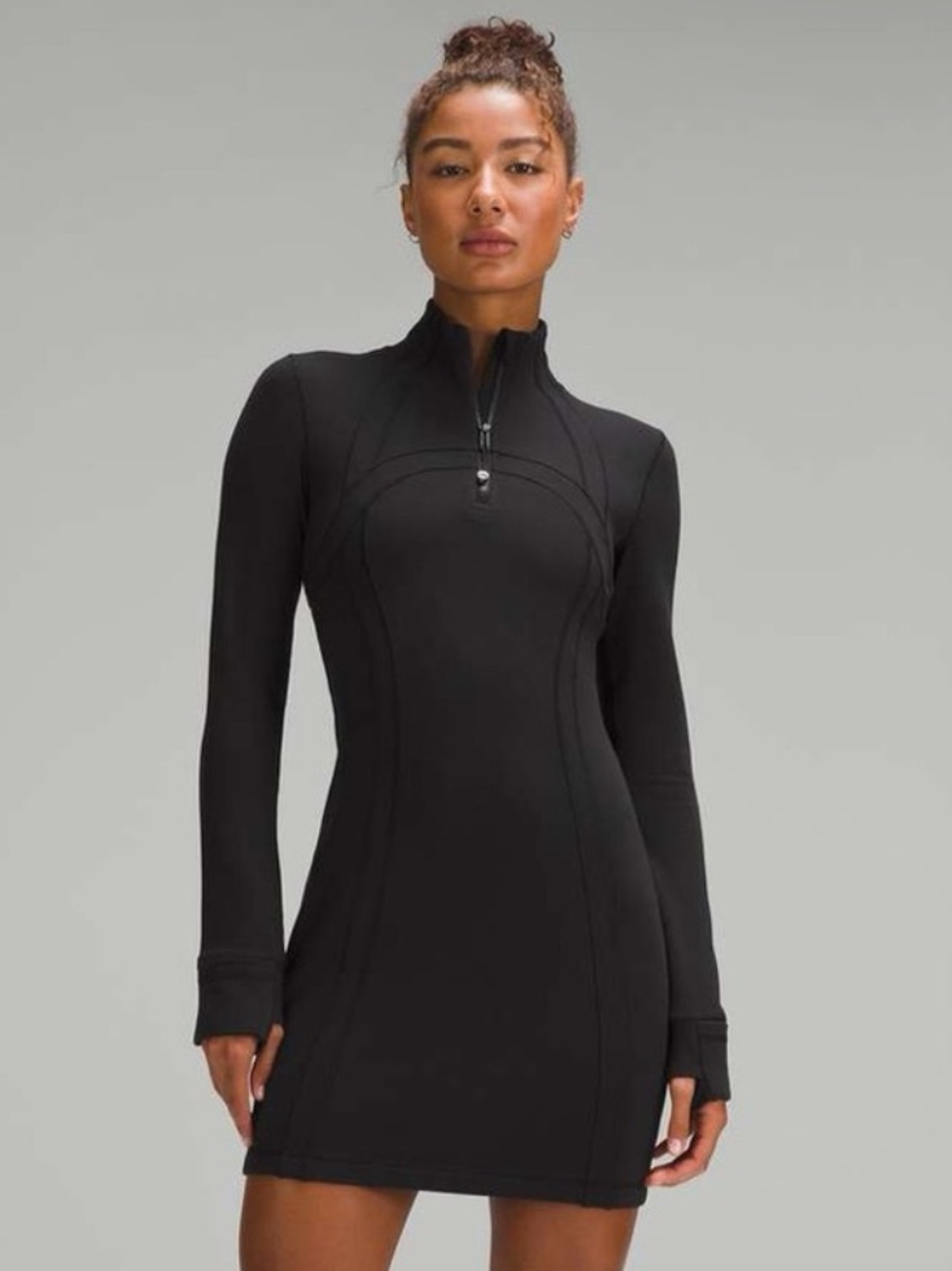 lululemon athletica Black Long-Sleeve Zip Front Dress Rare Define